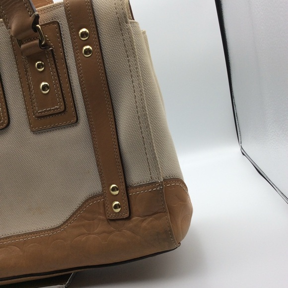 COACH HAMPTONS MIRANDA CANVAS EMBOSSED LEATHER LARGE CARRYALL TOTE BAG - Picture 7 of 11